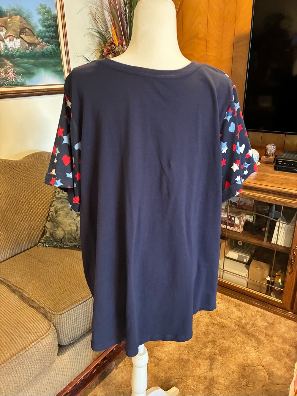 Women Within V-Neck Cuffed Americana Print Tee Top 2X - Picture 3 of 8